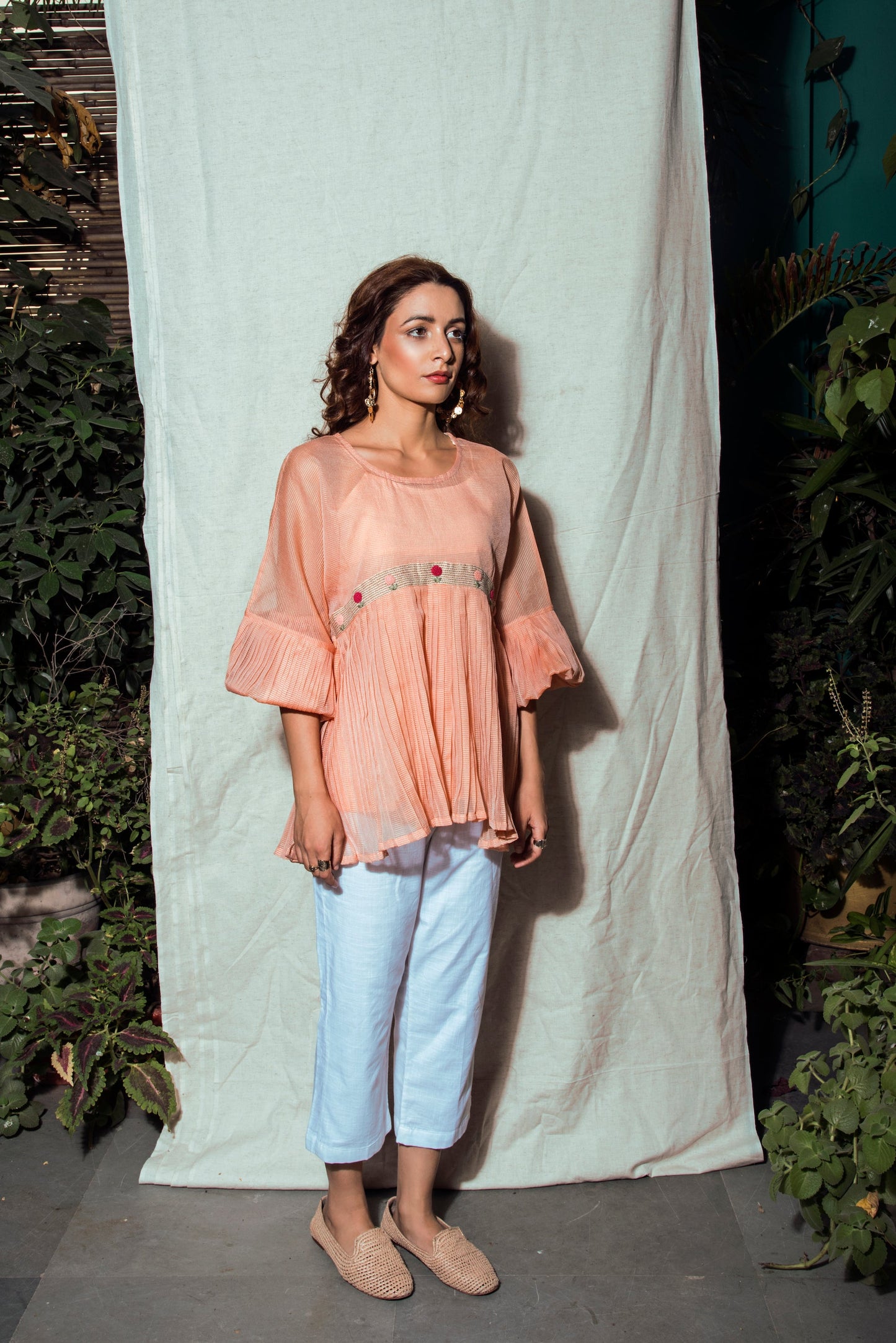 Indie Tribe Flamingo at Kamakhyaa by The Loom Art. This item is July Sale, July Sale 2023, Kota Doria, Natural, Orange, Party Wear, Presentation, Regular Fit, Solids, Tops, Tunic Tops, Womenswear
