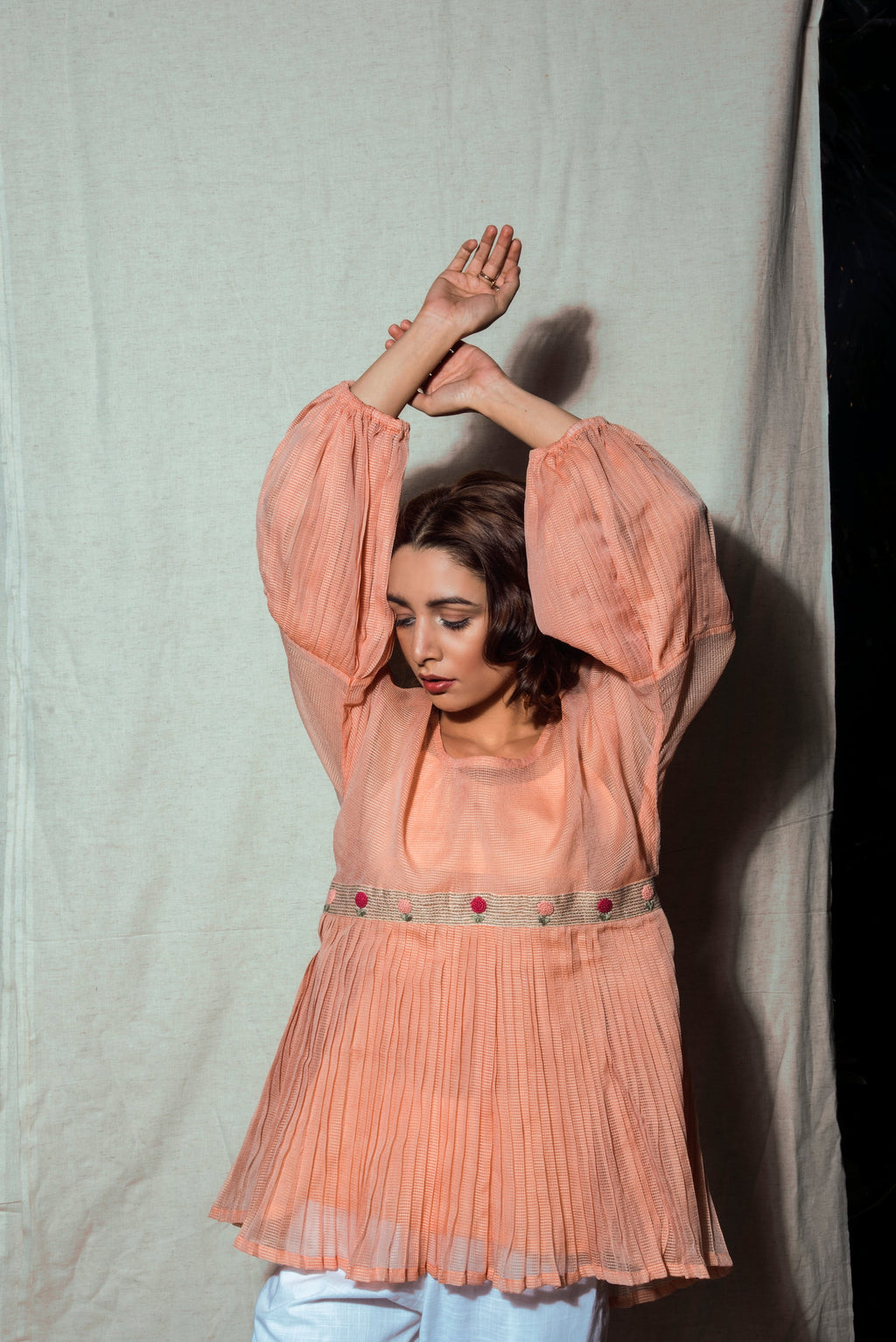 Indie Tribe Flamingo at Kamakhyaa by The Loom Art. This item is July Sale, July Sale 2023, Kota Doria, Natural, Orange, Party Wear, Presentation, Regular Fit, Solids, Tops, Tunic Tops, Womenswear