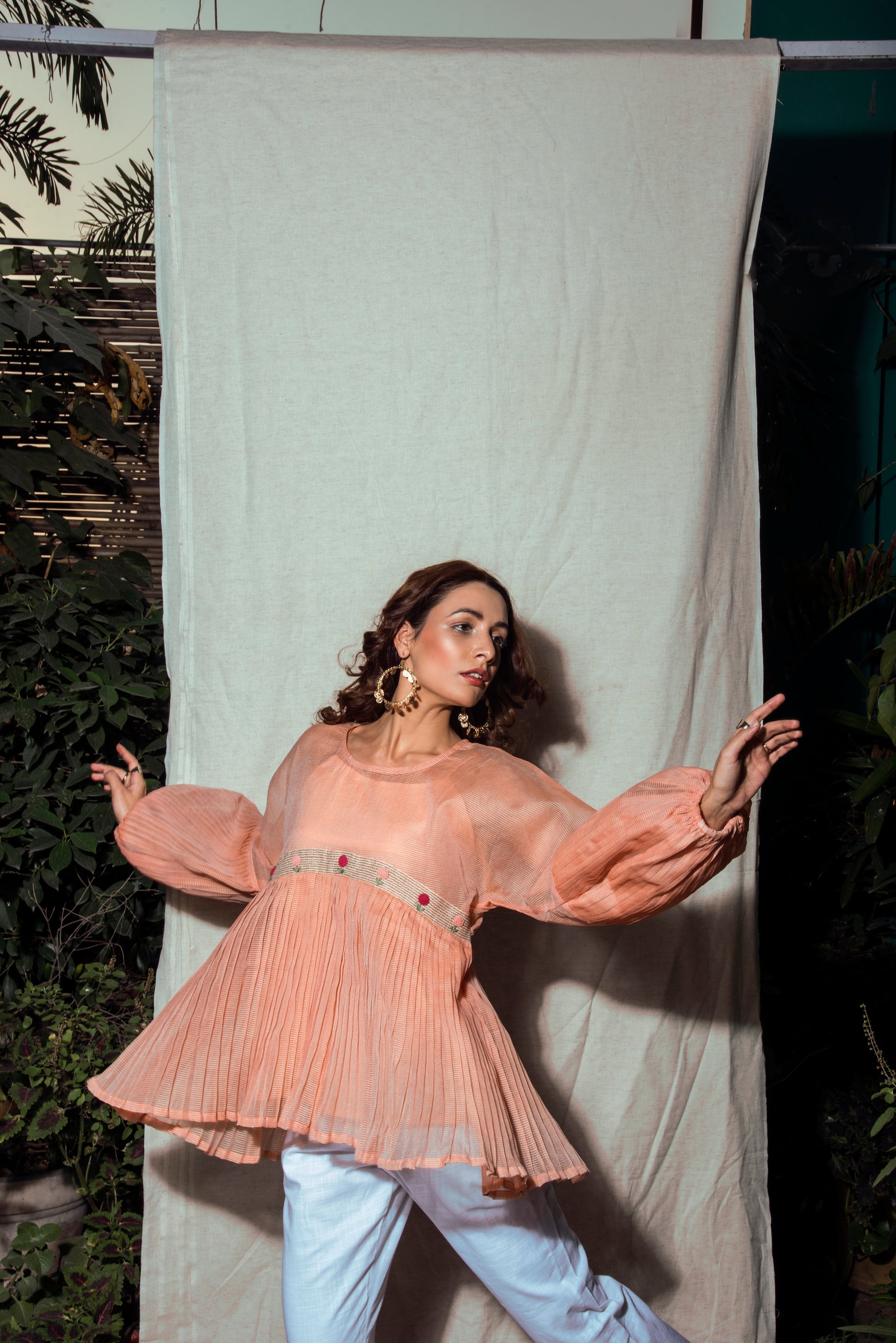 Indie Tribe Flamingo at Kamakhyaa by The Loom Art. This item is July Sale, July Sale 2023, Kota Doria, Natural, Orange, Party Wear, Presentation, Regular Fit, Solids, Tops, Tunic Tops, Womenswear