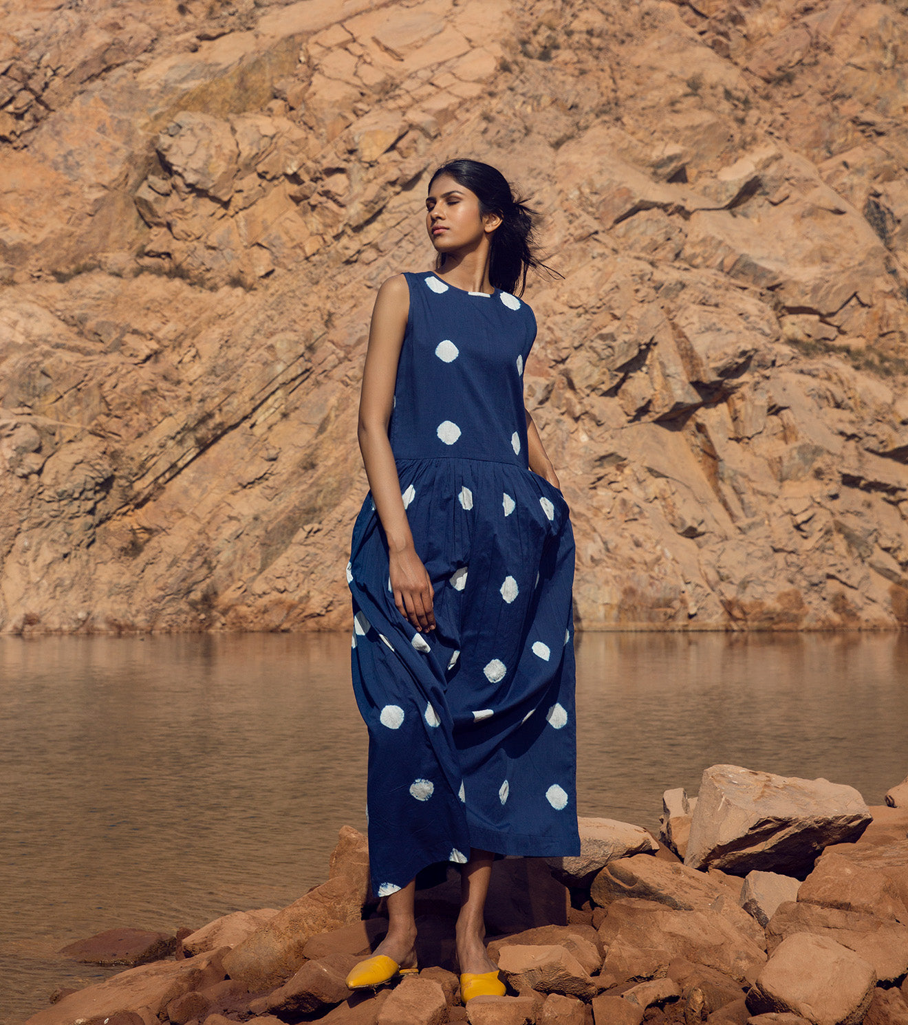 Indigo Blue Maxi Dress at Kamakhyaa by Khara Kapas. This item is 32 Days, Blue, Maxi Dresses, Mulmul, Natural, Relaxed Fit, Resort Wear, Sleeveless Dresses, Solids, Womenswear