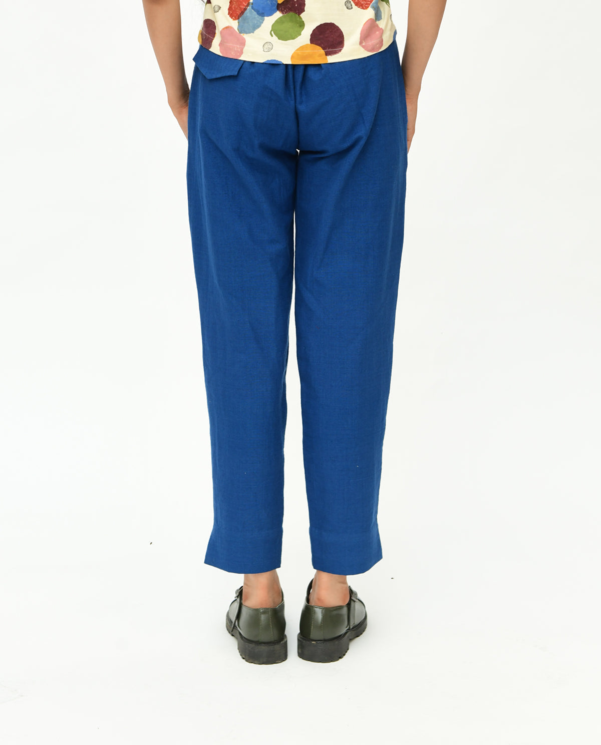 Indigo Blue Solid Pants at Kamakhyaa by Rias Jaipur. This item is 100% Organic Cotton, Blue, Casual Wear, Handspun, Handwoven, Pants, Relaxed Fit, Solids, Void, Womenswear