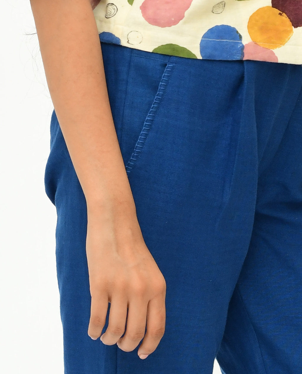 Indigo Blue Solid Pants at Kamakhyaa by Rias Jaipur. This item is 100% Organic Cotton, Blue, Casual Wear, Handspun, Handwoven, Pants, Relaxed Fit, Solids, Void, Womenswear