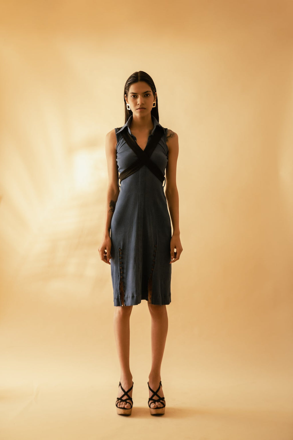 Indigo Shirt Dress at Kamakhyaa by Meko Studio. This item is Blue, Cotton, Deadstock Fabrics, Evening Wear, July Sale, July Sale 2023, Lycra, Relaxed Fit, Shirt Dresses, Shirts, Solids, Verao SS-22/23, Womenswear