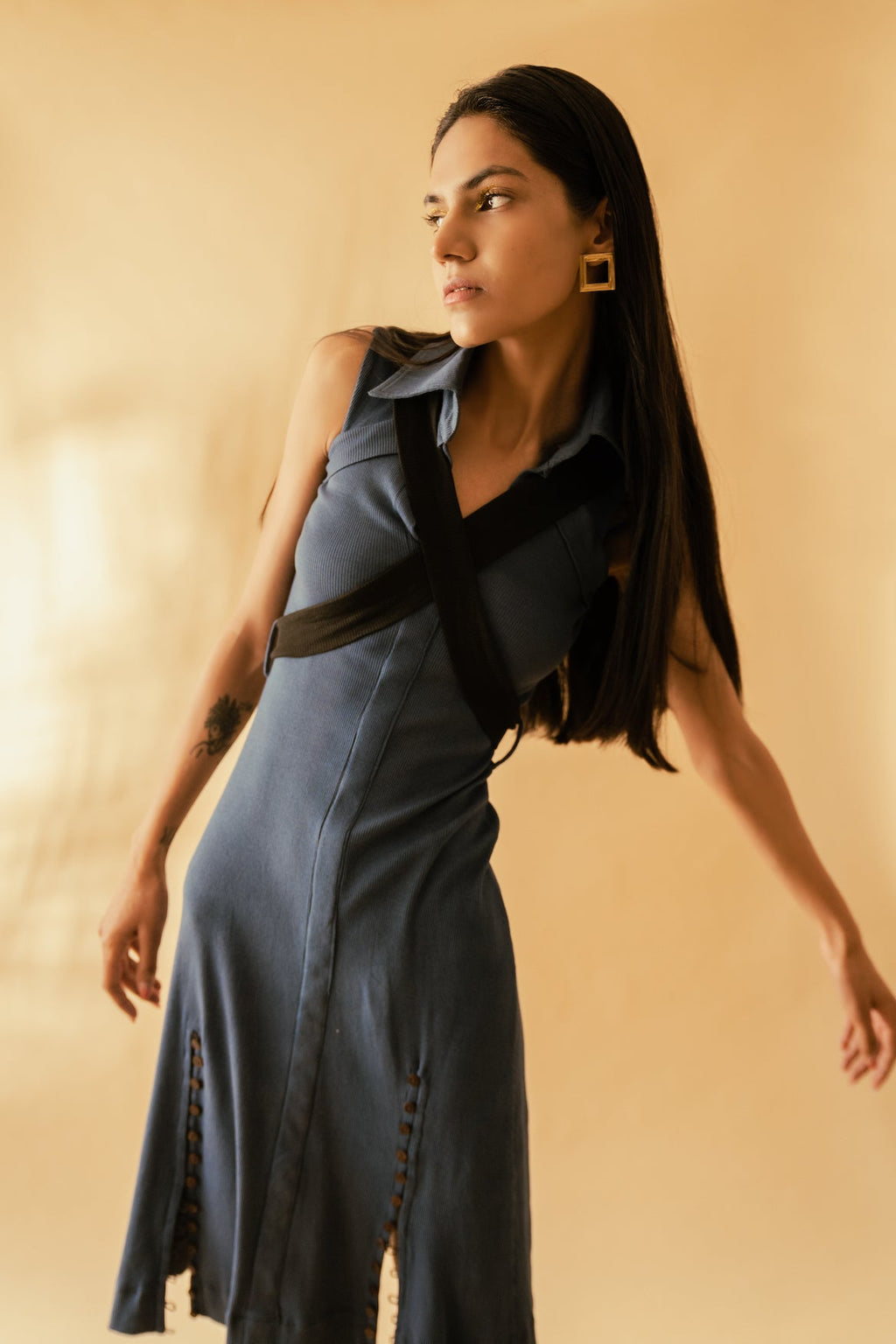 Indigo Shirt Dress at Kamakhyaa by Meko Studio. This item is Blue, Cotton, Deadstock Fabrics, Evening Wear, July Sale, July Sale 2023, Lycra, Relaxed Fit, Shirt Dresses, Shirts, Solids, Verao SS-22/23, Womenswear