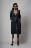 Inverted Charcoal Midi Dress at Kamakhyaa by Lafaani. This item is Black, Casual Wear, Cotton, Grey, Midi Dresses, Natural, Regular Fit, Shirt Dresses, Solids, Womenswear