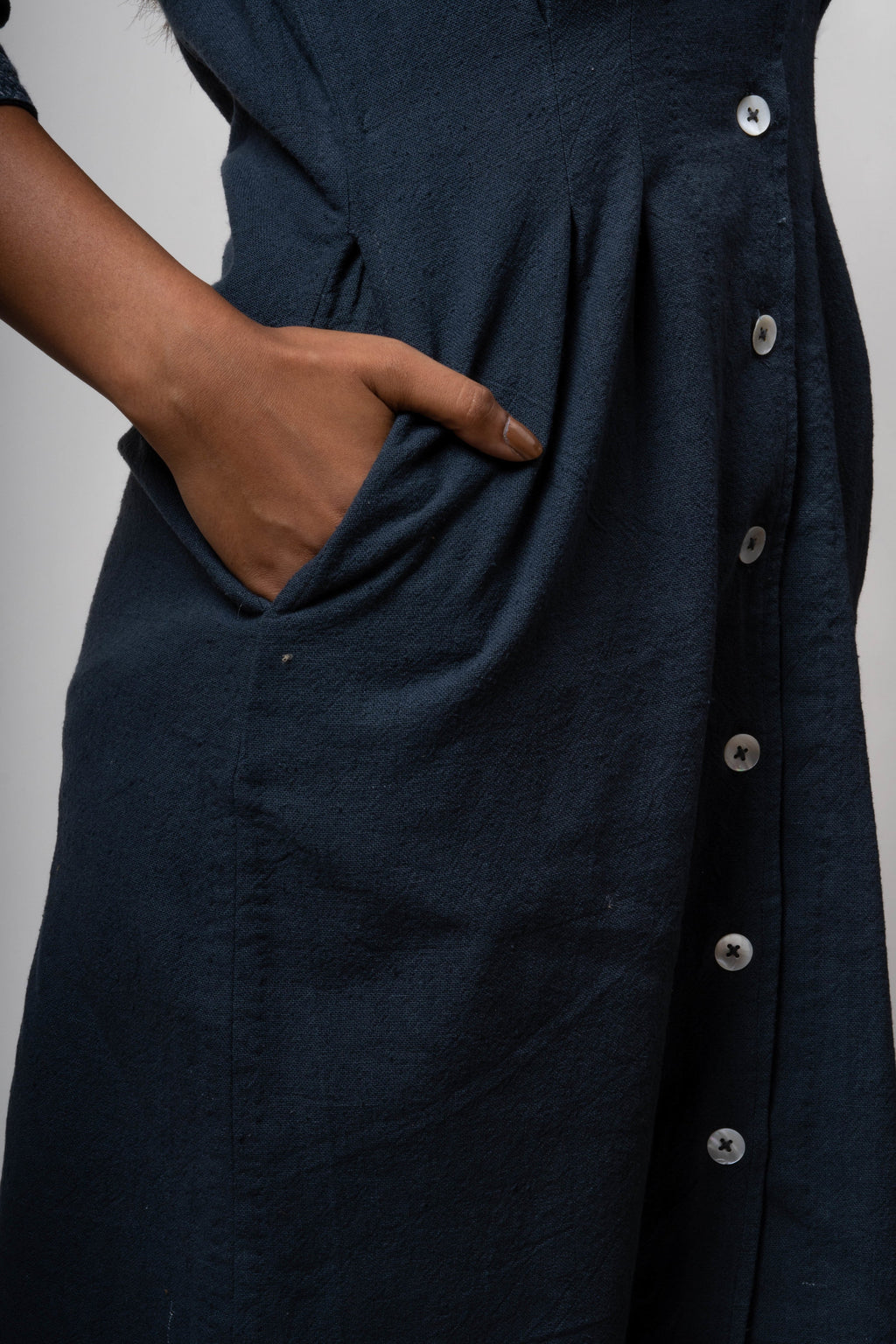 Inverted Charcoal Midi Dress at Kamakhyaa by Lafaani. This item is Black, Casual Wear, Cotton, Grey, Midi Dresses, Natural, Regular Fit, Shirt Dresses, Solids, Womenswear