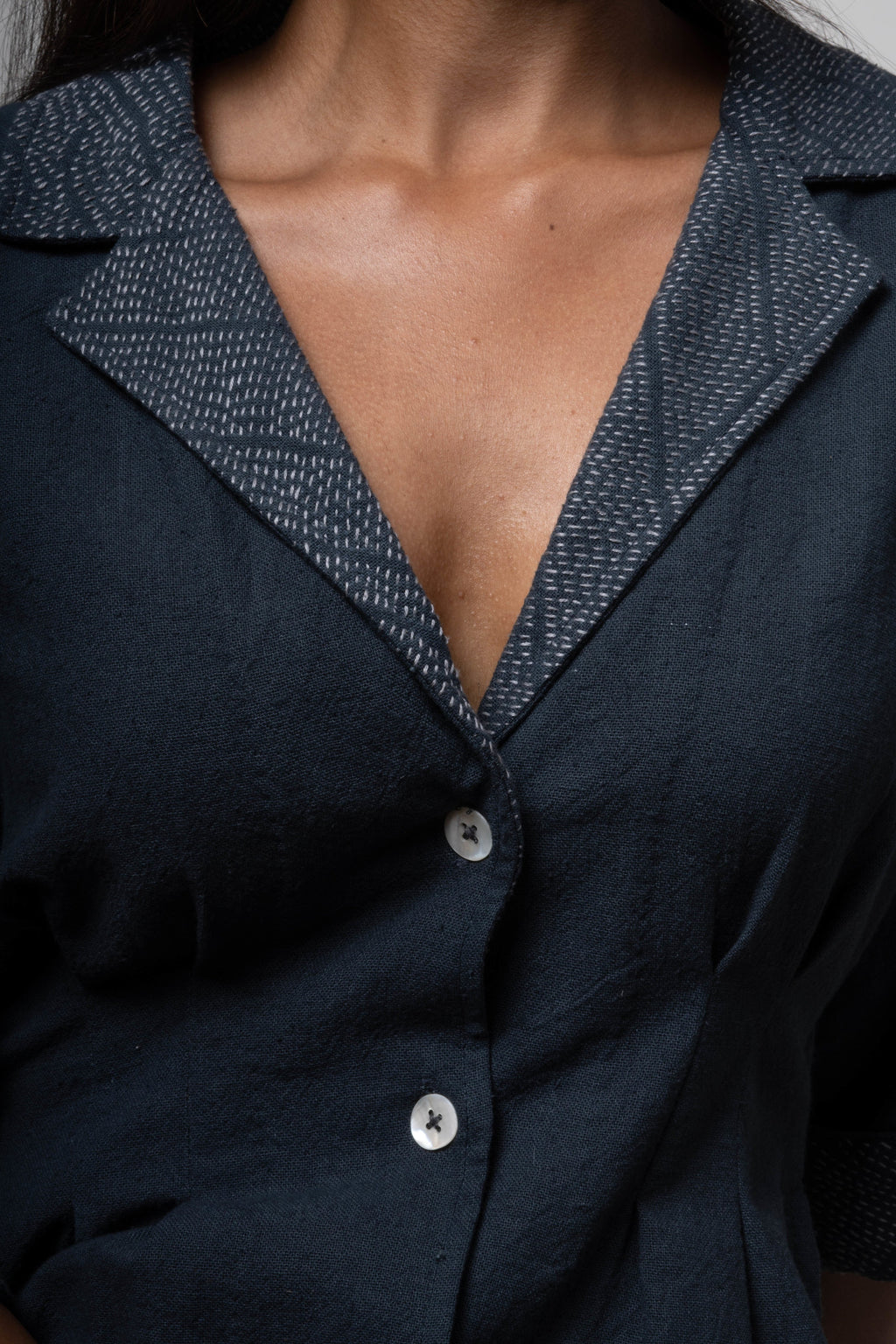 Inverted Charcoal Midi Dress at Kamakhyaa by Lafaani. This item is Black, Casual Wear, Cotton, Grey, Midi Dresses, Natural, Regular Fit, Shirt Dresses, Solids, Womenswear