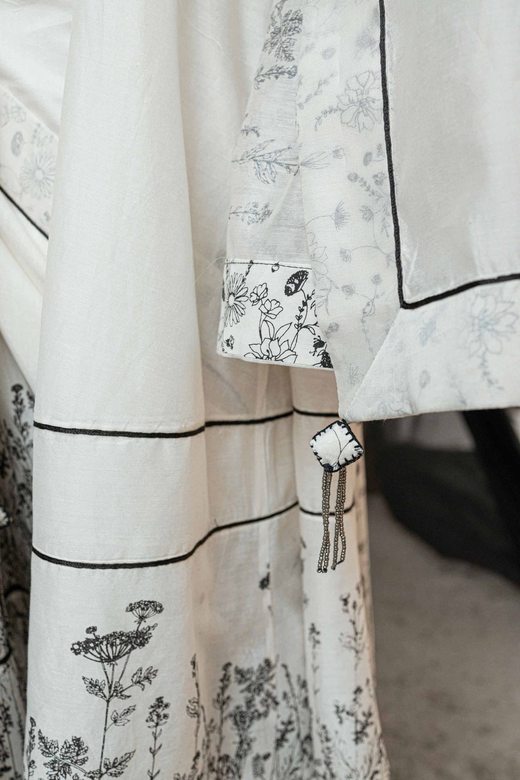 Ivory Chanderi Saree at Kamakhyaa by Ahmev. This item is Best Selling, Casual Wear, Chanderi, For Mother, Free Size, Indian Wear, Ink And Ivory, Natural, Prints, Sarees, White, Womenswear