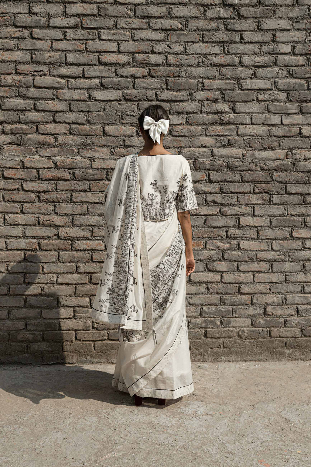 Ivory Chanderi Saree at Kamakhyaa by Ahmev. This item is Best Selling, Casual Wear, Chanderi, For Mother, Free Size, Indian Wear, Ink And Ivory, Natural, Prints, Sarees, White, Womenswear