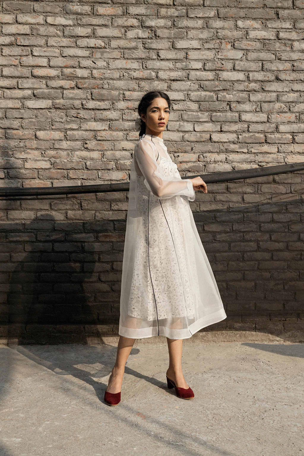 Ivory Organza Jacket And Slip Dress at Kamakhyaa by Ahmev. This item is Best Selling, Casual Wear, Ink And Ivory, Midi Dresses, Natural, Prints, Regular Fit, Silk Organza, White, Womenswear