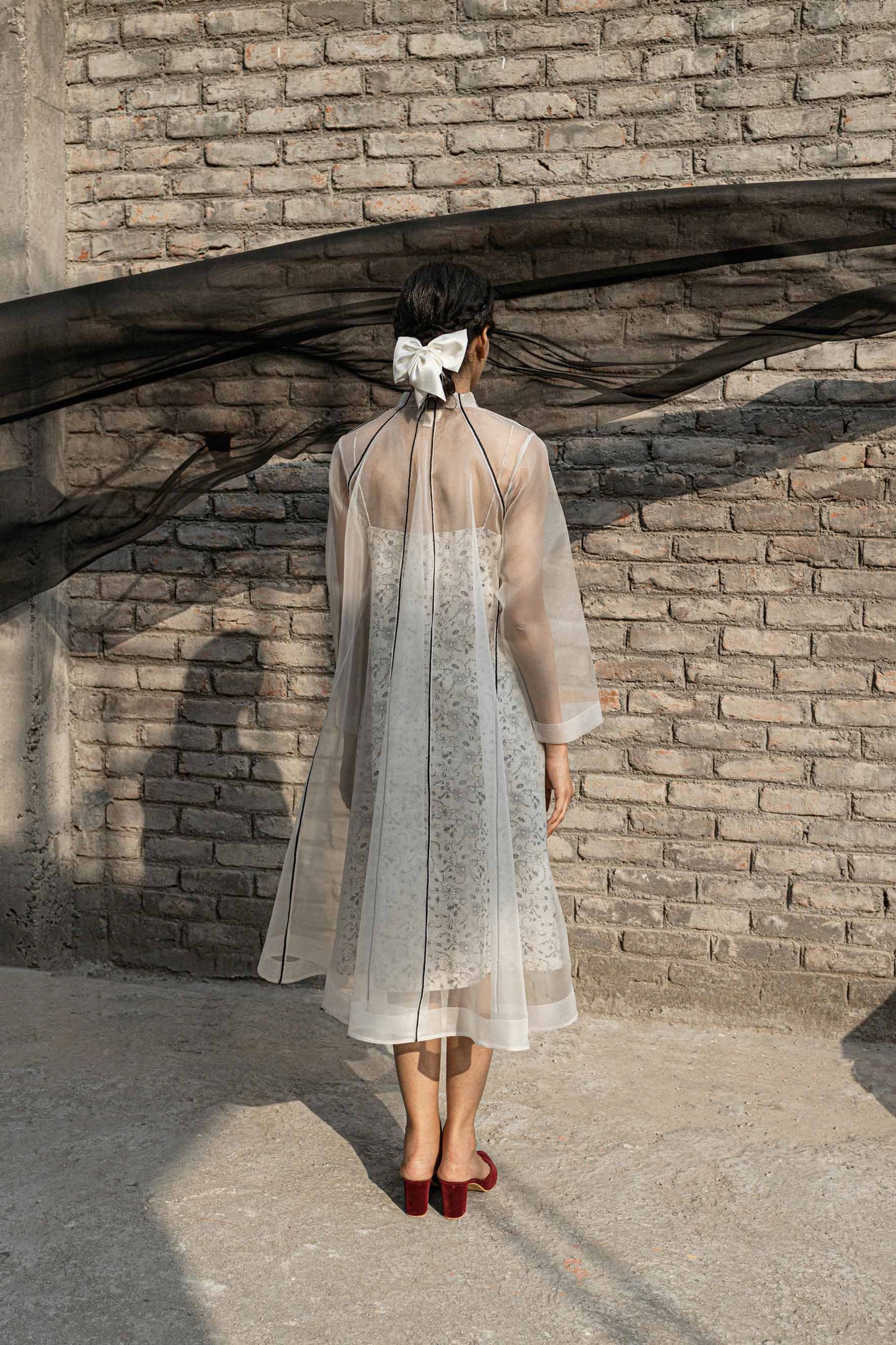 Ivory Organza Jacket And Slip Dress at Kamakhyaa by Ahmev. This item is Best Selling, Casual Wear, Ink And Ivory, Midi Dresses, Natural, Prints, Regular Fit, Silk Organza, White, Womenswear