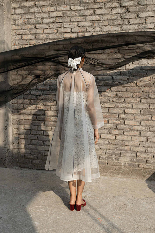 organza coat dress Embroidered Organza Coat Over Straight Silk Dress