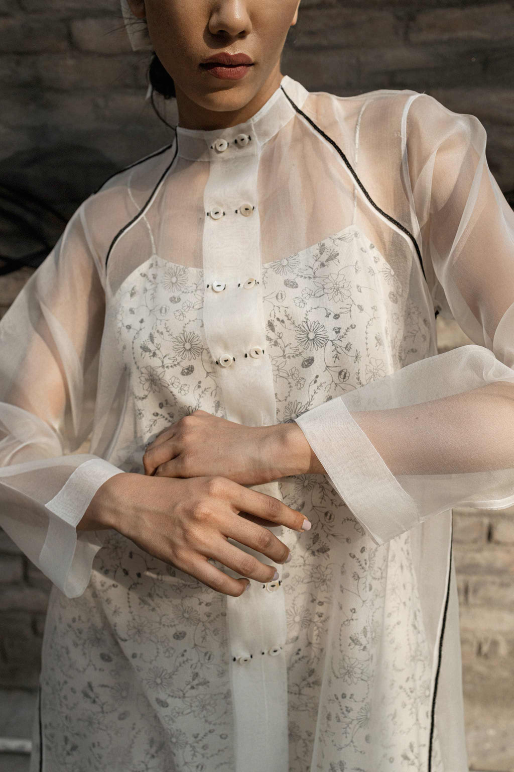 Ivory Organza Jacket And Slip Dress at Kamakhyaa by Ahmev. This item is Best Selling, Casual Wear, Ink And Ivory, Midi Dresses, Natural, Prints, Regular Fit, Silk Organza, White, Womenswear