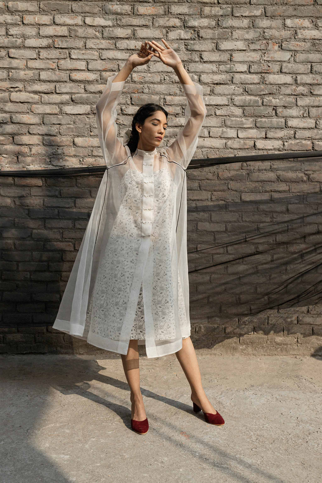 Ivory Organza Jacket And Slip Dress at Kamakhyaa by Ahmev. This item is Best Selling, Casual Wear, Ink And Ivory, Midi Dresses, Natural, Prints, Regular Fit, Silk Organza, White, Womenswear