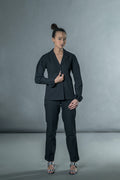 Jacket with origami at Kamakhyaa by Anushé Pirani. This item is Black, Blazers, Handwoven Jute Cotton, July Sale, July Sale 2023, Natural, Office Wear, Regular Fit, sale anushe pirani, Solids, The Line Tales, Womenswear