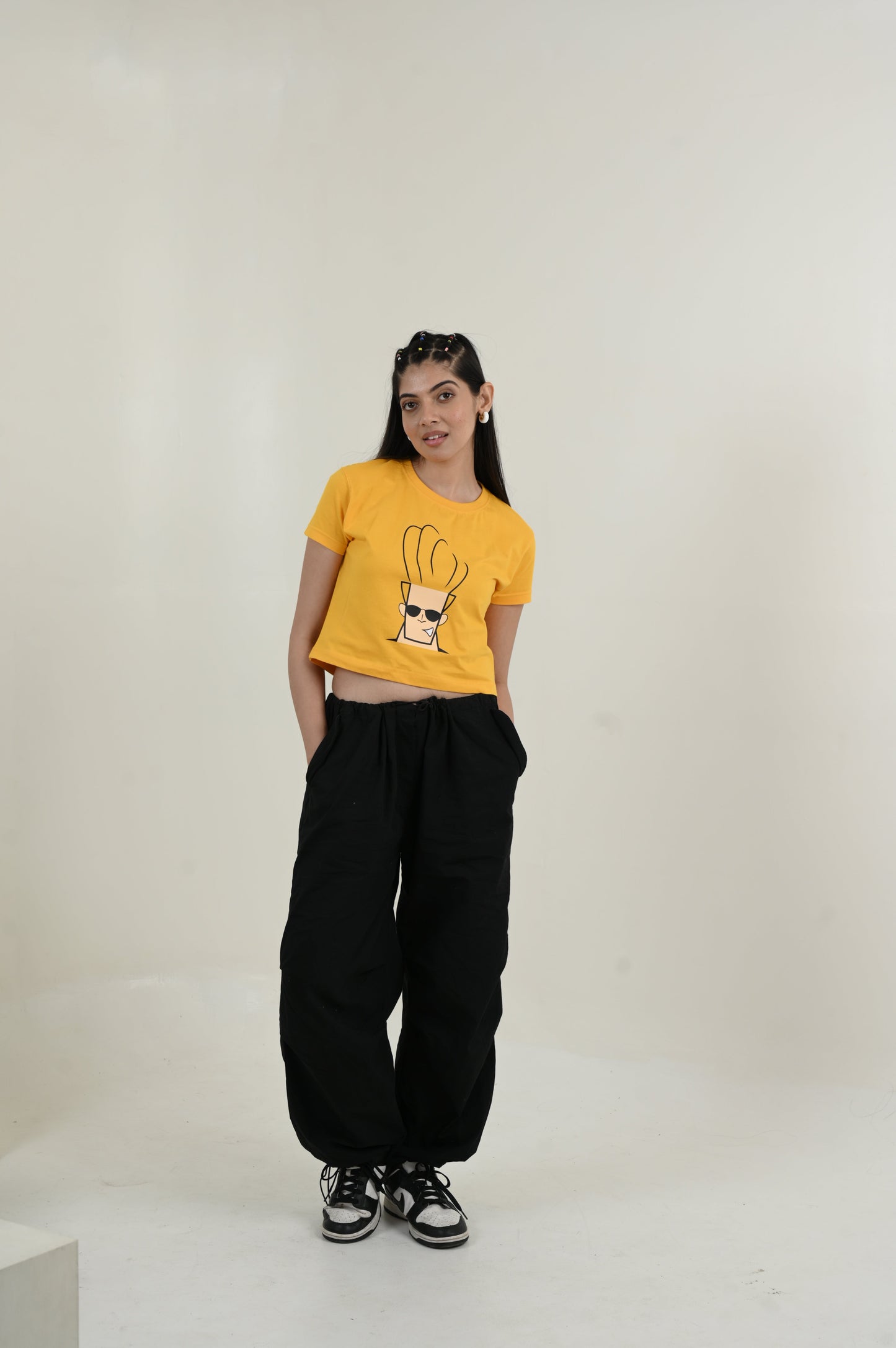 Johny Bravo 100% Cotton Crop Yellow T-shirt at Kamakhyaa by Unfussy. This item is 100% cotton, Casual Wear, Crop Tops, Organic, Oversized Fit, Printed, T-Shirts, Unfussy, Unisex, Womenswear, Yellow