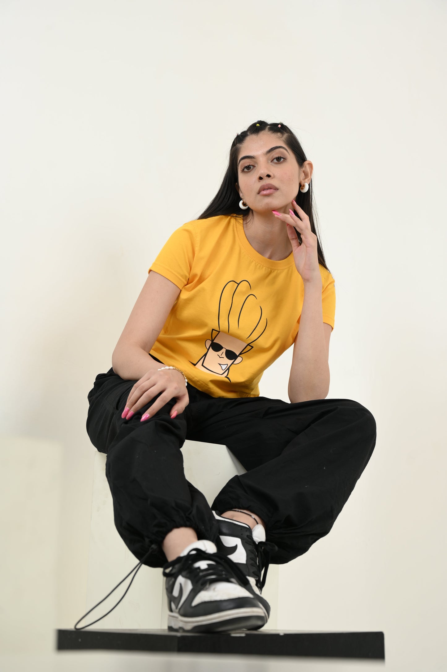 Johny Bravo 100% Cotton Crop Yellow T-shirt at Kamakhyaa by Unfussy. This item is 100% cotton, Casual Wear, Crop Tops, Organic, Oversized Fit, Printed, T-Shirts, Unfussy, Unisex, Womenswear, Yellow