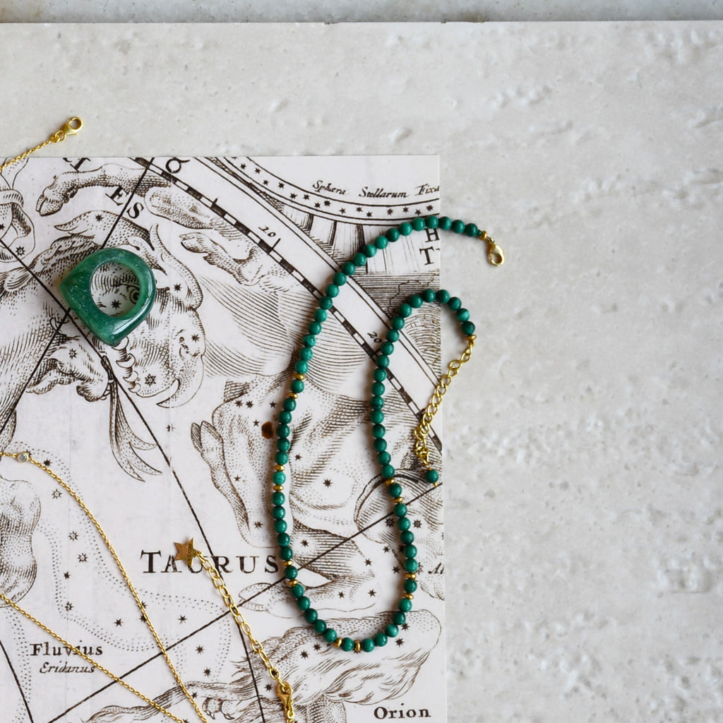 Juno Choker at Kamakhyaa by Noyra. This item is Beaded Jewellery, Choker, Fashion Jewellery, Gemstone, Green, jewelry, July Sale, July Sale 2023, Natural, Solids