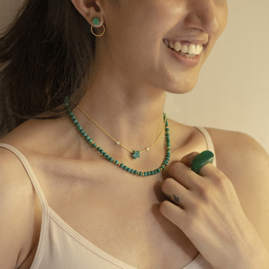 Juno Choker at Kamakhyaa by Noyra. This item is Beaded Jewellery, Choker, Fashion Jewellery, Gemstone, Green, jewelry, July Sale, July Sale 2023, Natural, Solids