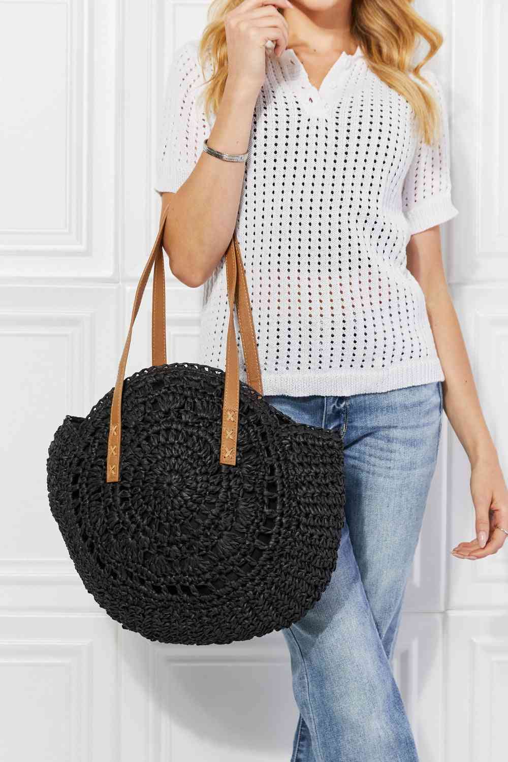 Justin Taylor C'est La Vie Crochet Handbag in Black at Kamakhyaa by Trendsi. This item is Bags, Justin Taylor, Ship from USA, Trendsi