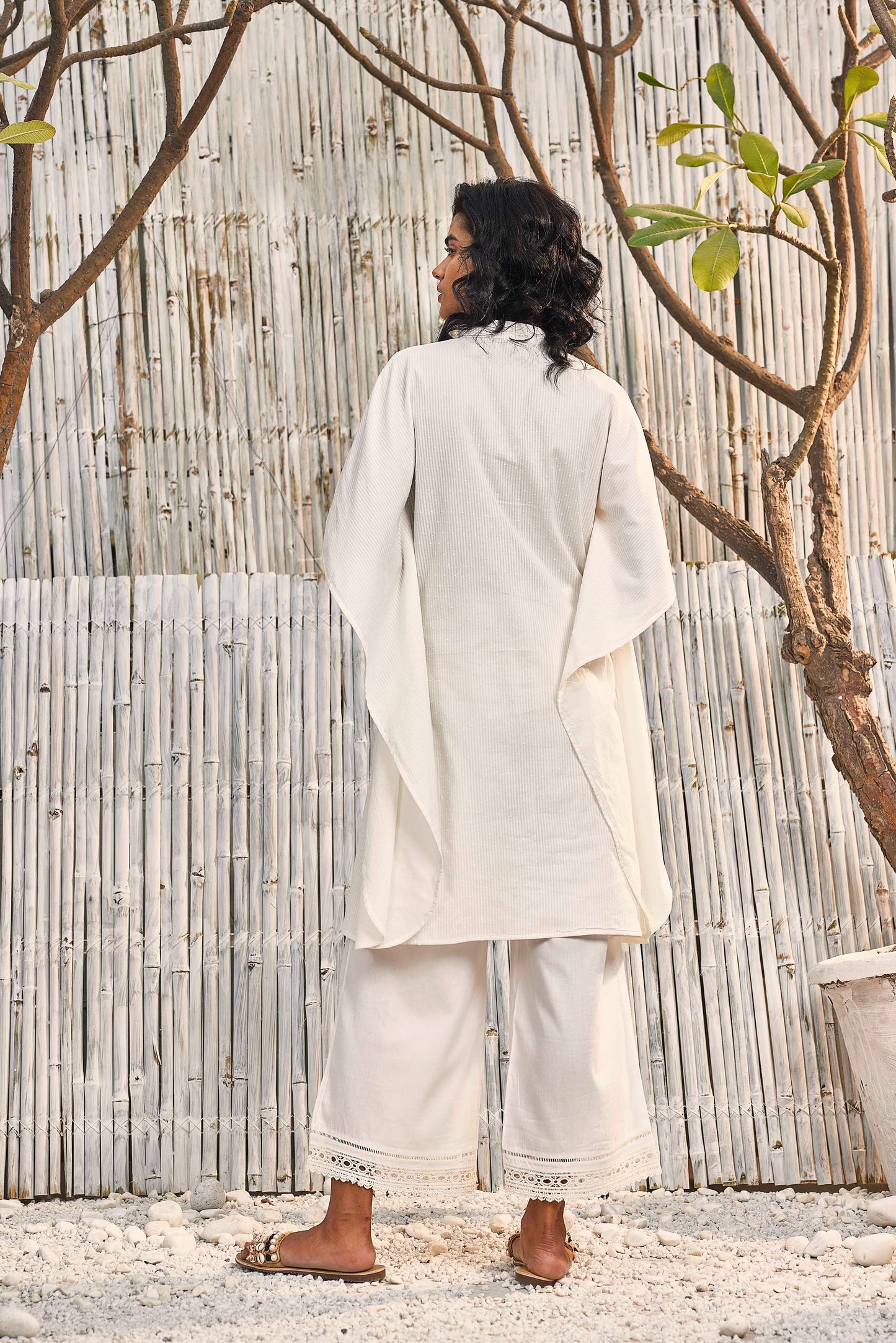 Kaftan Co-ord Set - Set of 2 at Kamakhyaa by Charkhee. This item is Co-ord Sets, Cotton, Cotton Satin, Dobby Cotton, Festive Wear, For Mother, Lounge Wear Co-ords, Natural, Off-white, Regular Fit, Shores 23, Textured, Womenswear