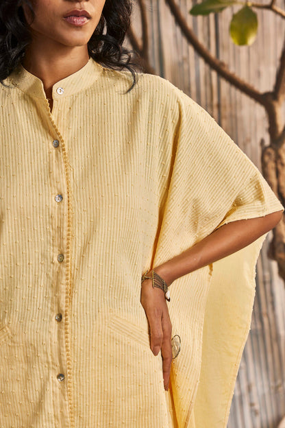 Kaftan Co-ord Set - Set of 2 Yellow at Kamakhyaa by Charkhee. This item is Co-ord Sets, Cotton, Dobby Cotton, Festive Wear, For Mother, Lounge Wear Co-ords, Natural, Regular Fit, Shores 23, Textured, Womenswear, Yellow