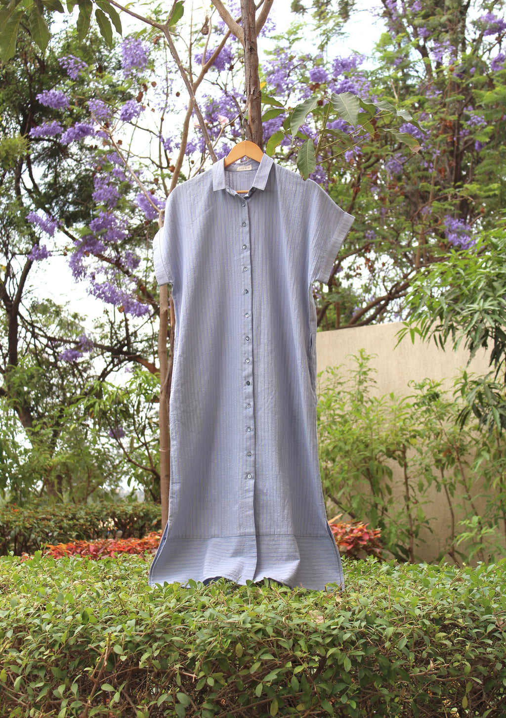 Kaftan Long Shirt at Kamakhyaa by Itya. This item is Blue, Casual Wear, Hand Spun Cotton, Handwoven cotton, Midi Dresses, Natural, Pastel Perfect, Pastel Perfect by Itya, Plant Dye, Purple, Relaxed Fit, Shirt Dresses, Shirts, SS22, Textured, Womenswear, Yellow