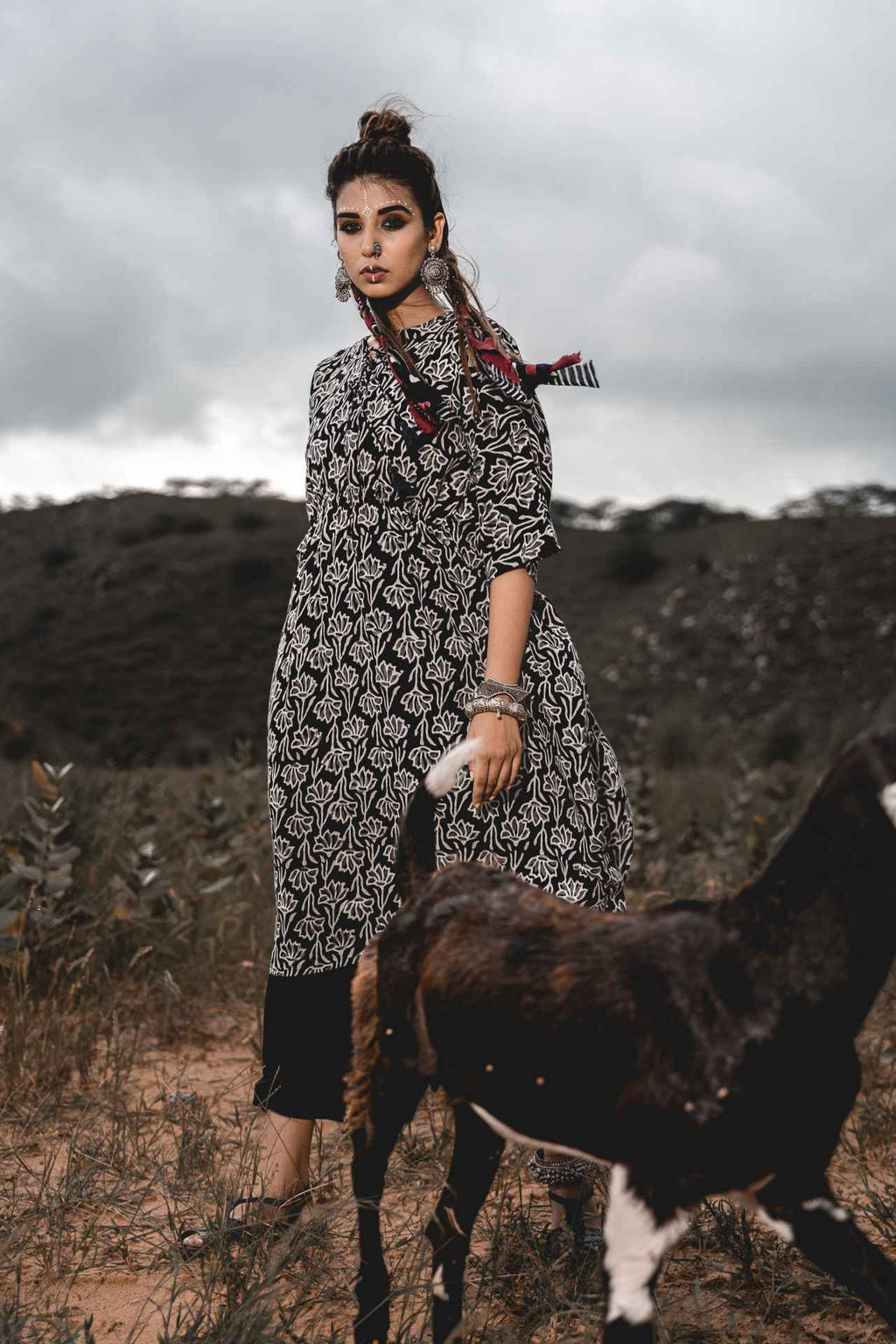 Kaftan With Pants Set Of 2 at Kamakhyaa by Keva. This item is Black, Block Prints, Co-ord Sets, Cotton, Natural, Relaxed Fit, Resort Wear, Travel, Travel Co-ords, Wild Child, Womenswear