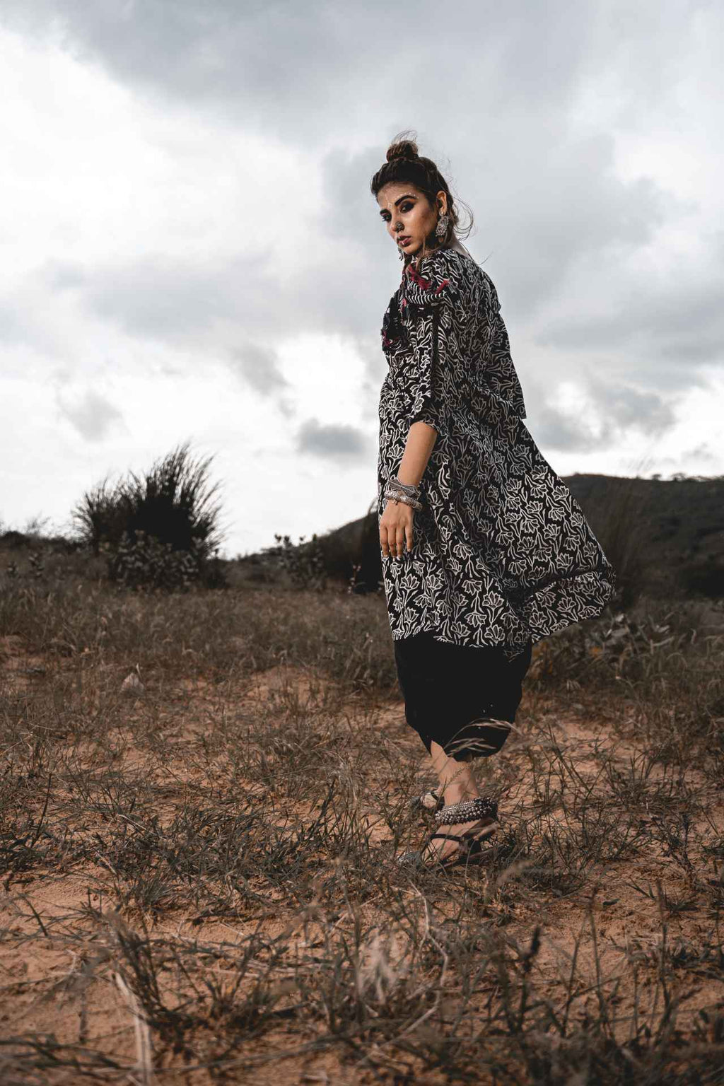 Kaftan With Pants Set Of 2 at Kamakhyaa by Keva. This item is Black, Block Prints, Co-ord Sets, Cotton, Natural, Relaxed Fit, Resort Wear, Travel, Travel Co-ords, Wild Child, Womenswear