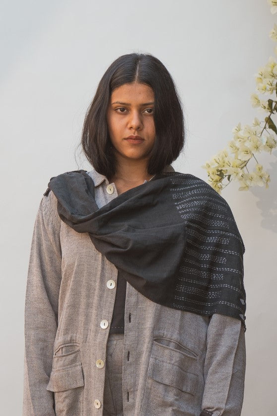 Kantha Scarf Black at Kamakhyaa by Lafaani. This item is 100% pure cotton, Accessories, Black, Casual Wear, Embroidered, Organic, Regular Fit, Scarves, Solids, Sonder, Undyed and Unbleached