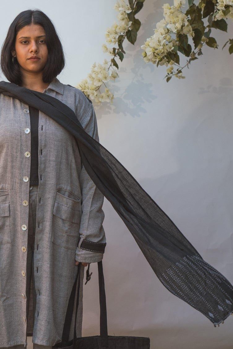 Kantha Scarf Black at Kamakhyaa by Lafaani. This item is 100% pure cotton, Accessories, Black, Casual Wear, Embroidered, Organic, Regular Fit, Scarves, Solids, Sonder, Undyed and Unbleached