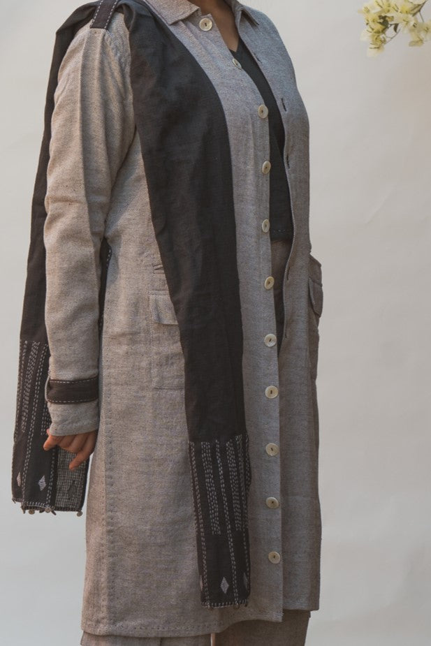 Kantha Scarf Black at Kamakhyaa by Lafaani. This item is 100% pure cotton, Accessories, Black, Casual Wear, Embroidered, Organic, Regular Fit, Scarves, Solids, Sonder, Undyed and Unbleached