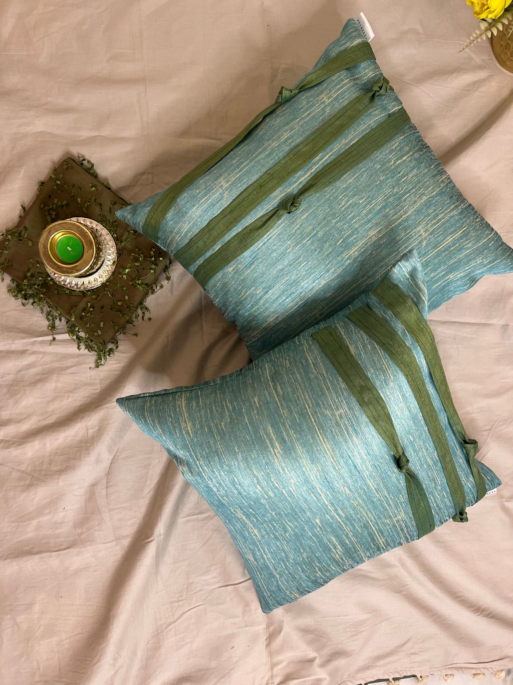 Knots Cushion Cover Sets at Kamakhyaa by Aetherea. This item is 100% Cotton, Blue, Cushion covers, Home, Plain, Solid, Upcycled