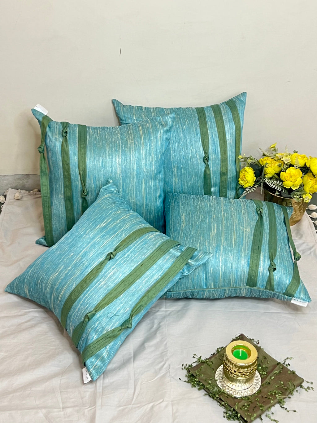 Knots Cushion Cover Sets at Kamakhyaa by Aetherea. This item is 100% Cotton, Blue, Cushion covers, Home, Plain, Solid, Upcycled