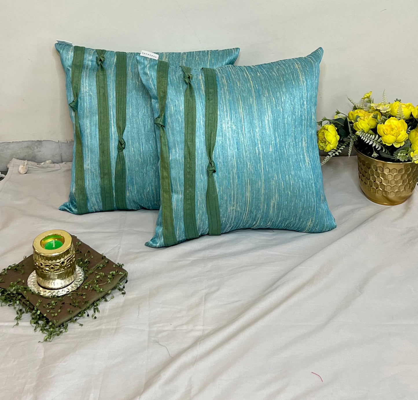 Knots Cushion Cover Sets at Kamakhyaa by Aetherea. This item is 100% Cotton, Blue, Cushion covers, Home, Plain, Solid, Upcycled