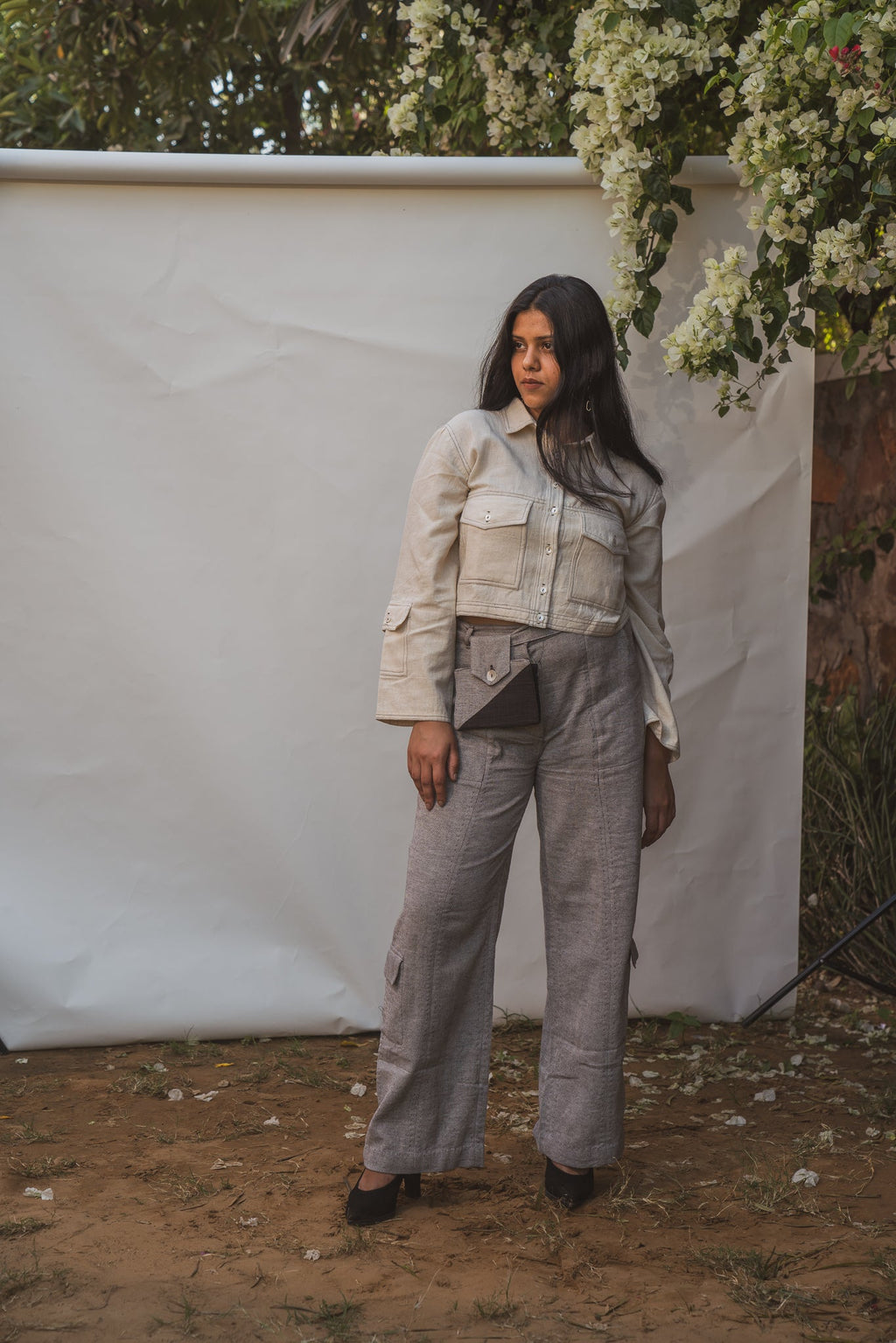 Kora Cropped Jacket at Kamakhyaa by Lafaani. This item is 100% pure cotton, Casual Wear, Jackets, Kora, Organic, Regular Fit, Solids, Sonder, Undyed and unbleached, Womenswear