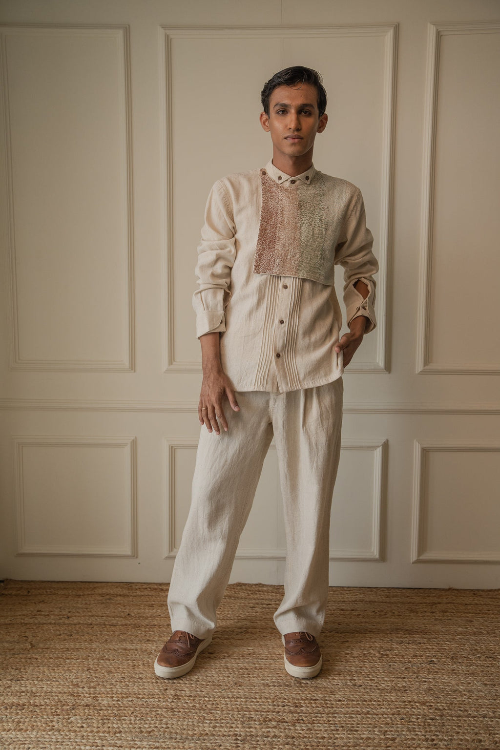 Kora Pleated Straight Pants at Kamakhyaa by Lafaani. This item is 100% pure cotton, Casual Wear, Kora, Materiality, Menswear, Natural with azo free dyes, Organic, Pants, Regular Fit, Solids, Tops, Undyed and Unbleached, Womenswear