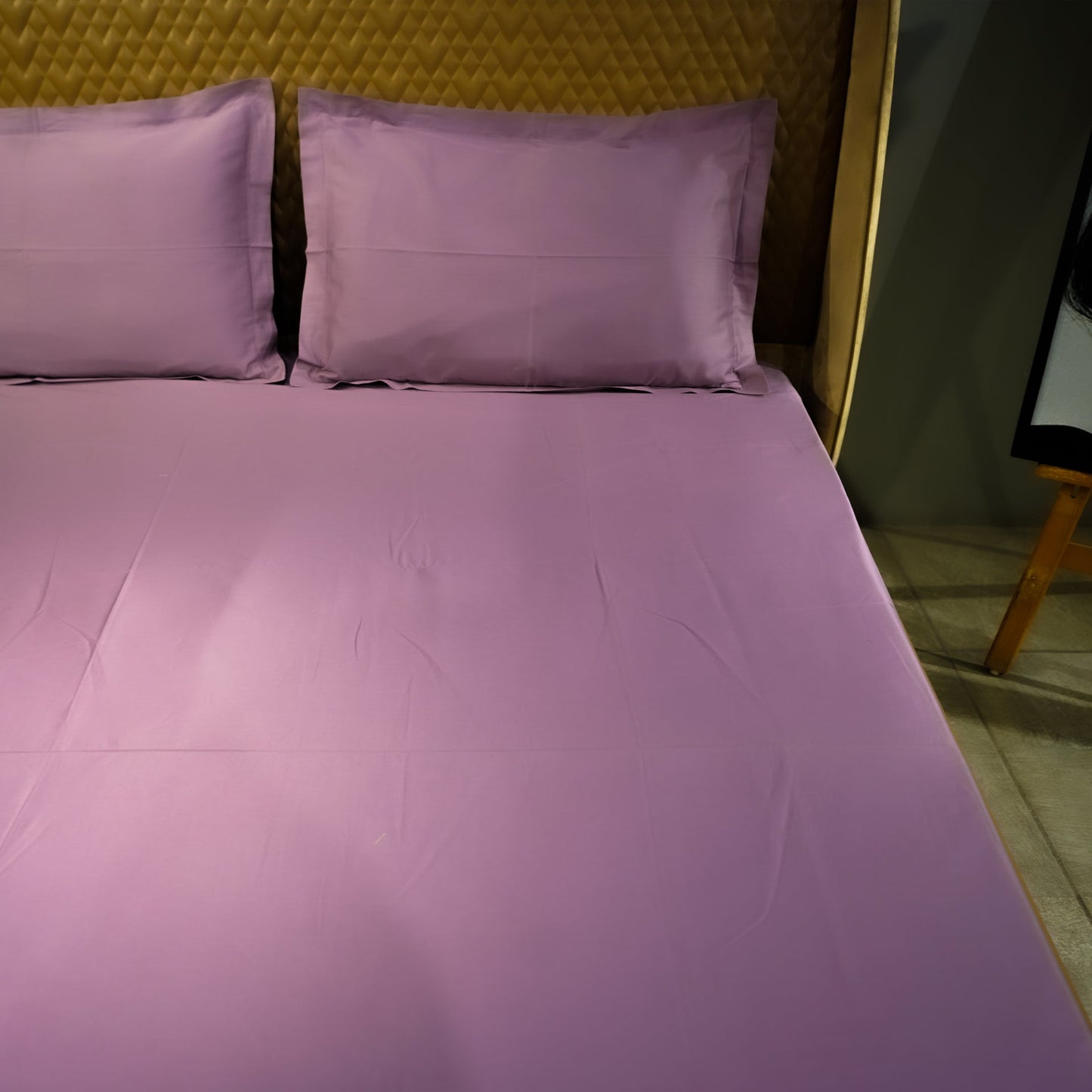 Lavender Luxury Bedsheet with 2 Pillow Covers at Kamakhyaa by Aetherea. This item is 100% Cotton, 300 TC, 500 TC, Bedsheets, Home, King, Lavender, Plain, Plain Bedsheets, Purple, Queen, Solid