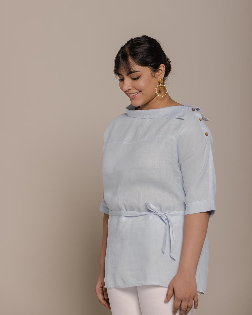 Let’S Stay Home Top - Summer Blue at Kamakhyaa by Reistor. This item is Blue, Casual Wear, Hemp, Natural, Office Wear, Solids, Tops, Tunic Tops, Womenswear