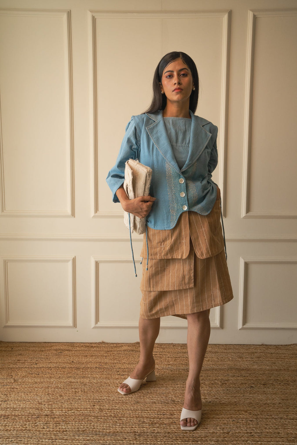 Light Blue Sleeveless Cropped Jacket at Kamakhyaa by Lafaani. This item is 100% pure cotton, Casual Wear, Jackets, Light Blue, Materiality, Natural with azo free dyes, Organic, Regular Fit, Solids, Womenswear