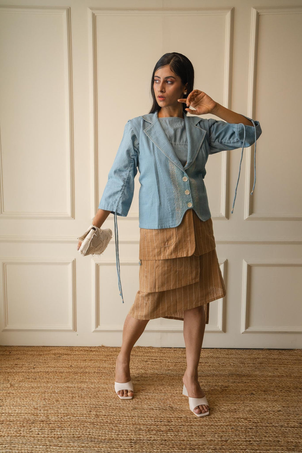 Light Blue Sleeveless Cropped Jacket at Kamakhyaa by Lafaani. This item is 100% pure cotton, Casual Wear, Jackets, Light Blue, Materiality, Natural with azo free dyes, Organic, Regular Fit, Solids, Womenswear