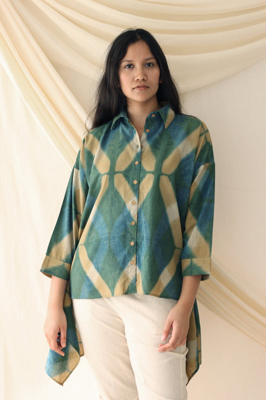 Light Green Ombre Dye Shirt at Kamakhyaa by Chambray & Co.. This item is Casual Wear, Green, Hand Spun Cotton, Natural, Ombre & Dyes, Regular Fit, Shirts, Tops, Womenswear