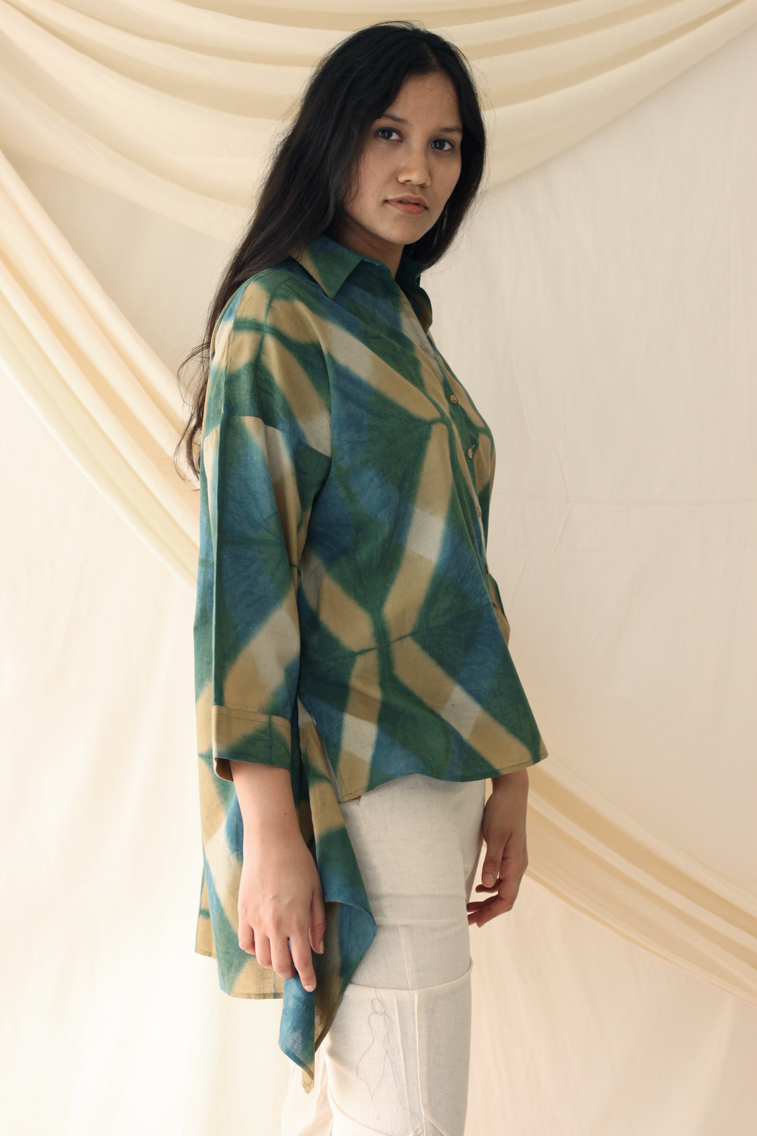 Light Green Ombre Dye Shirt at Kamakhyaa by Chambray & Co.. This item is Casual Wear, Green, Hand Spun Cotton, Natural, Ombre & Dyes, Regular Fit, Shirts, Tops, Womenswear