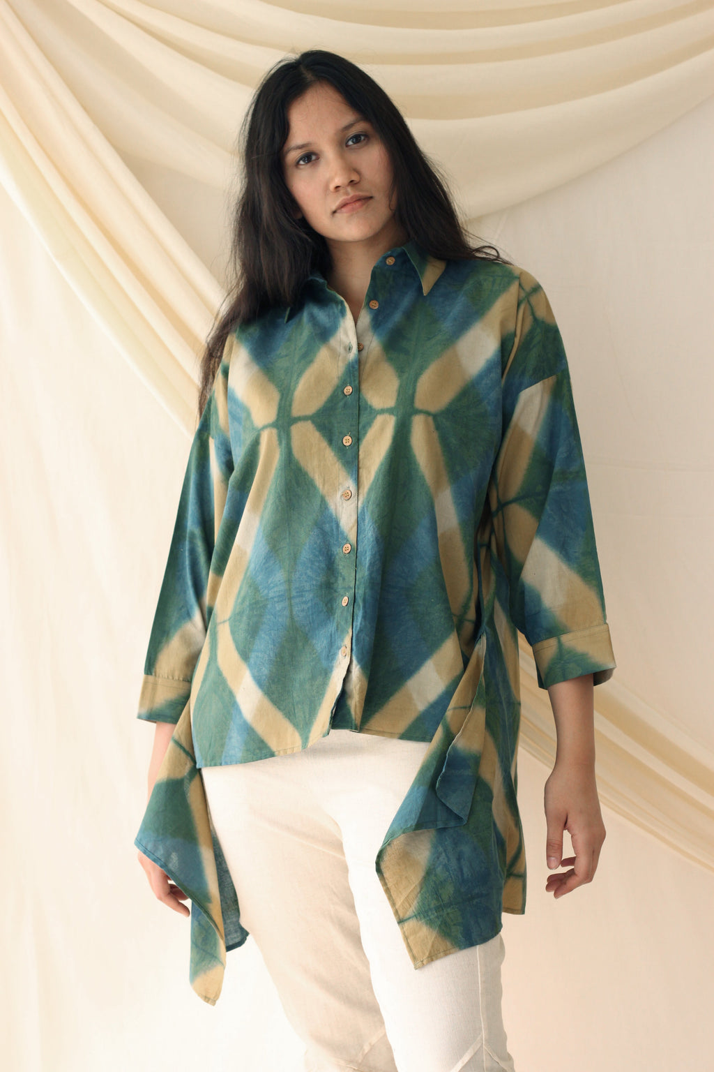 Light Green Ombre Dye Shirt at Kamakhyaa by Chambray & Co.. This item is Casual Wear, Green, Hand Spun Cotton, Natural, Ombre & Dyes, Regular Fit, Shirts, Tops, Womenswear