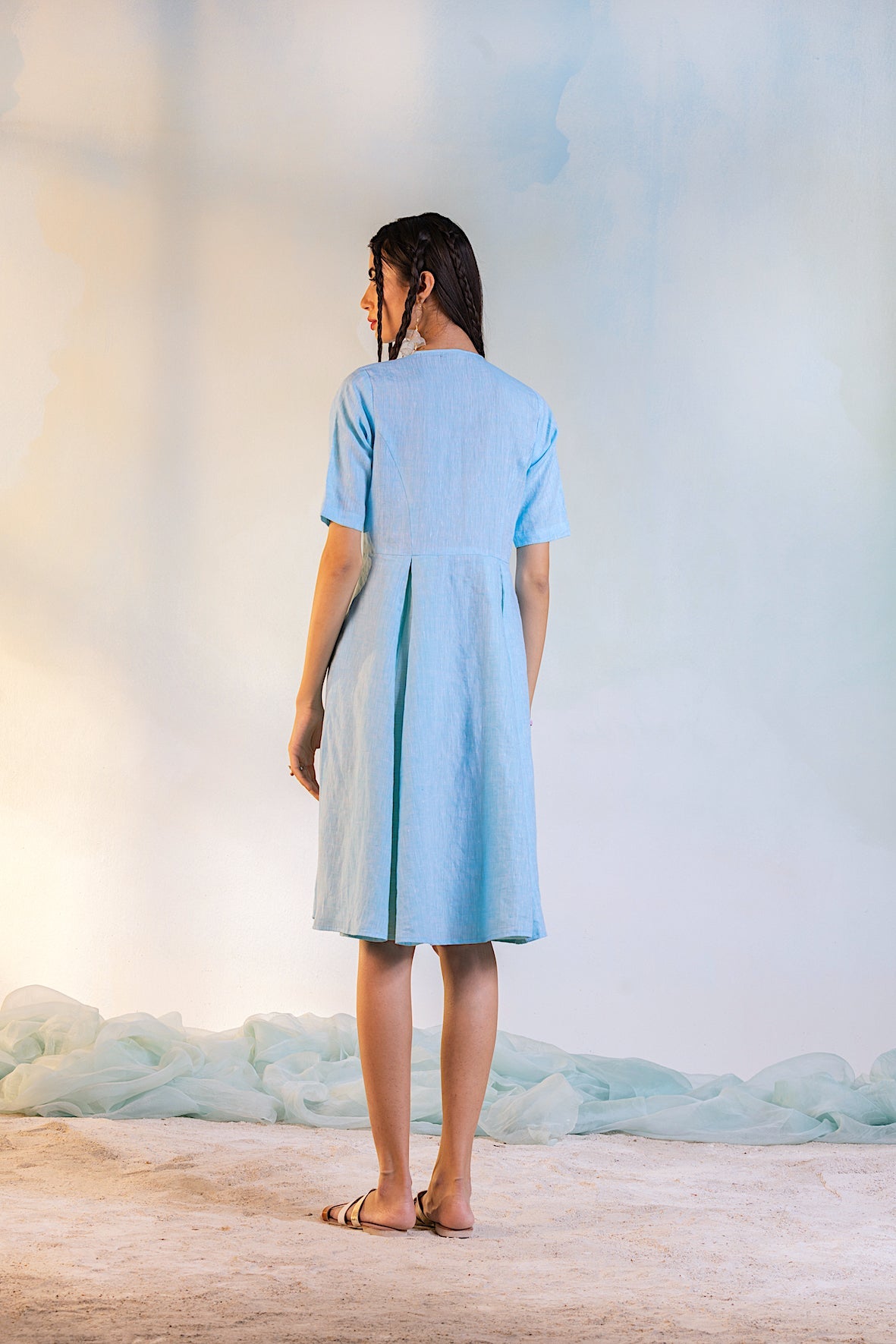 Linen Short Wrap Dress at Kamakhyaa by Charkhee. This item is Blue, Casual Wear, Linen, Natural, Regular Fit, Textured, Womenswear, Wrap Dresses