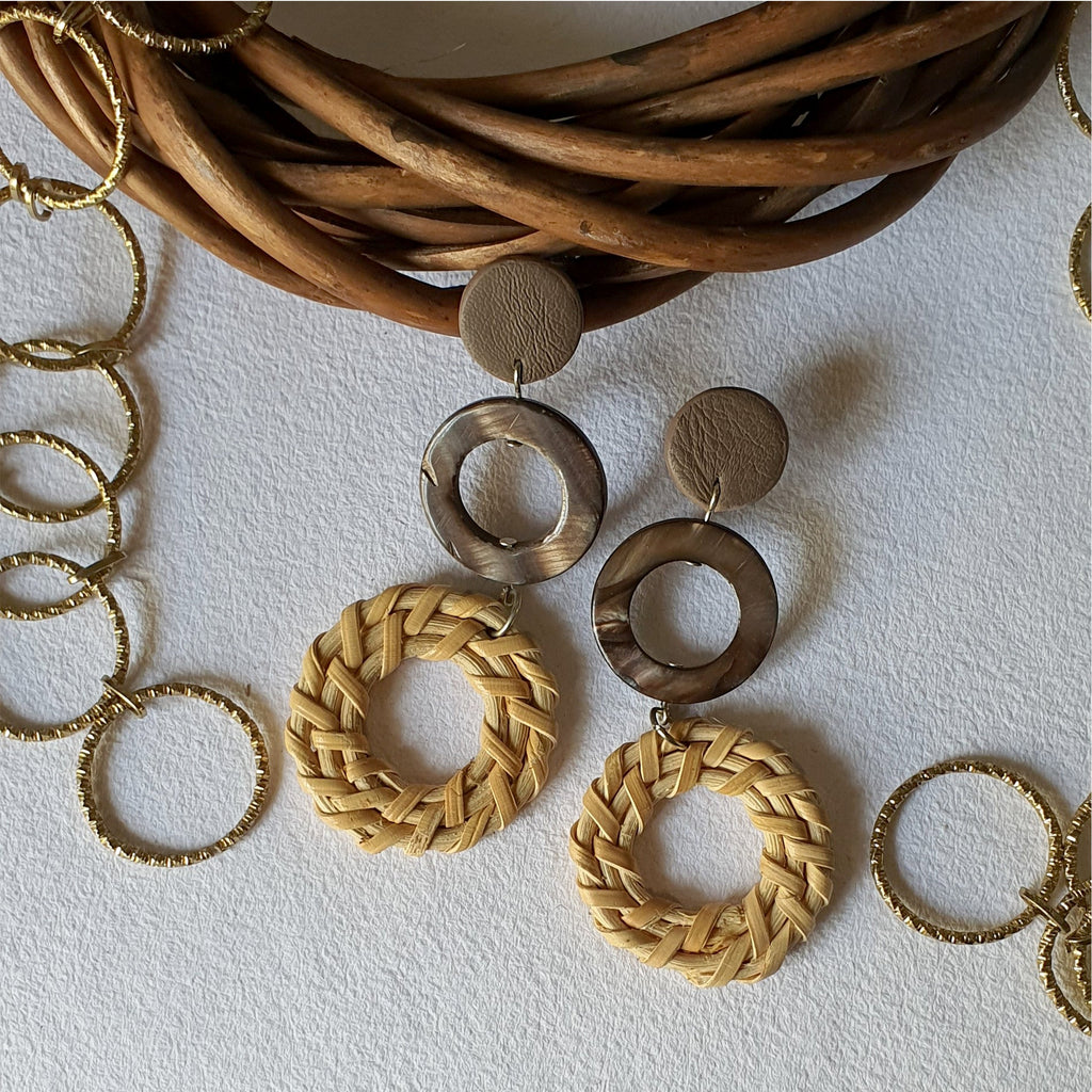 Long Earrings Orb at Kamakhyaa by Noupelle. This item is Brown, Casual Wear, Fashion Jewellery, Free Size, jewelry, Less than $50, Long Earrings, Natural, Upcycled, Upcycled leather