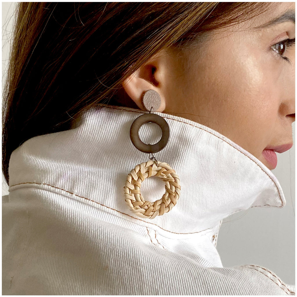 Long Earrings Orb at Kamakhyaa by Noupelle. This item is Brown, Casual Wear, Fashion Jewellery, Free Size, jewelry, Less than $50, Long Earrings, Natural, Upcycled, Upcycled leather