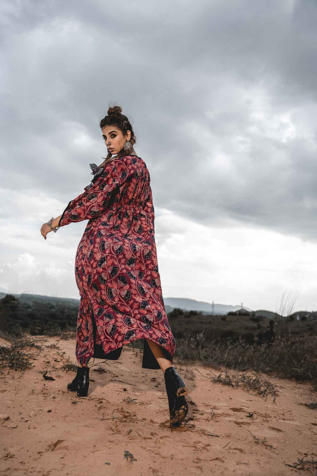 Long Kaftan Dress at Kamakhyaa by Keva. This item is Block Prints, Cotton, Kaftan Dresses, Kaftans, Maxi Dresses, Midi Dresses, Natural, Red, Relaxed Fit, Wild Child, Womenswear