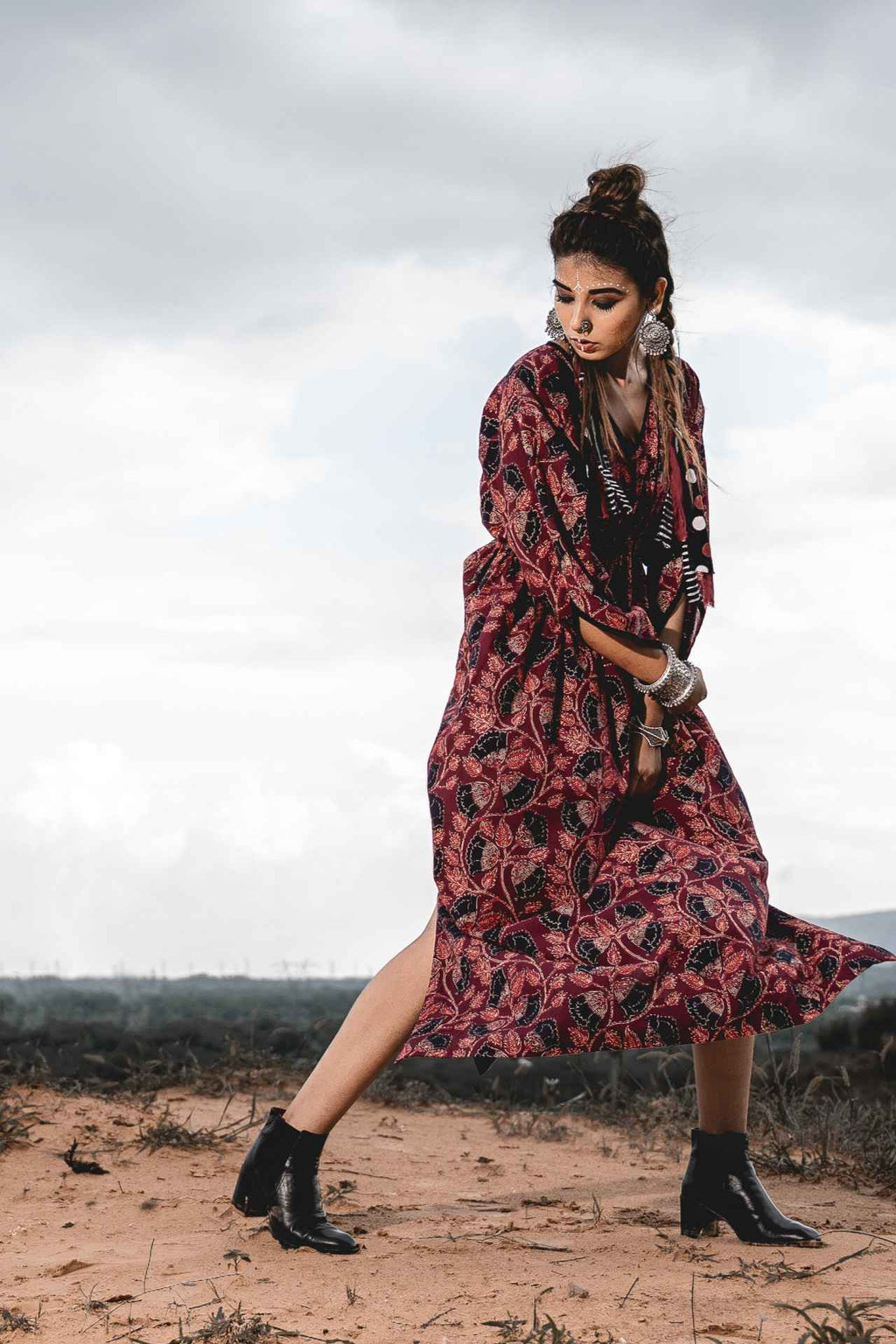 Long Kaftan Dress at Kamakhyaa by Keva. This item is Block Prints, Cotton, Kaftan Dresses, Kaftans, Maxi Dresses, Midi Dresses, Natural, Red, Relaxed Fit, Wild Child, Womenswear