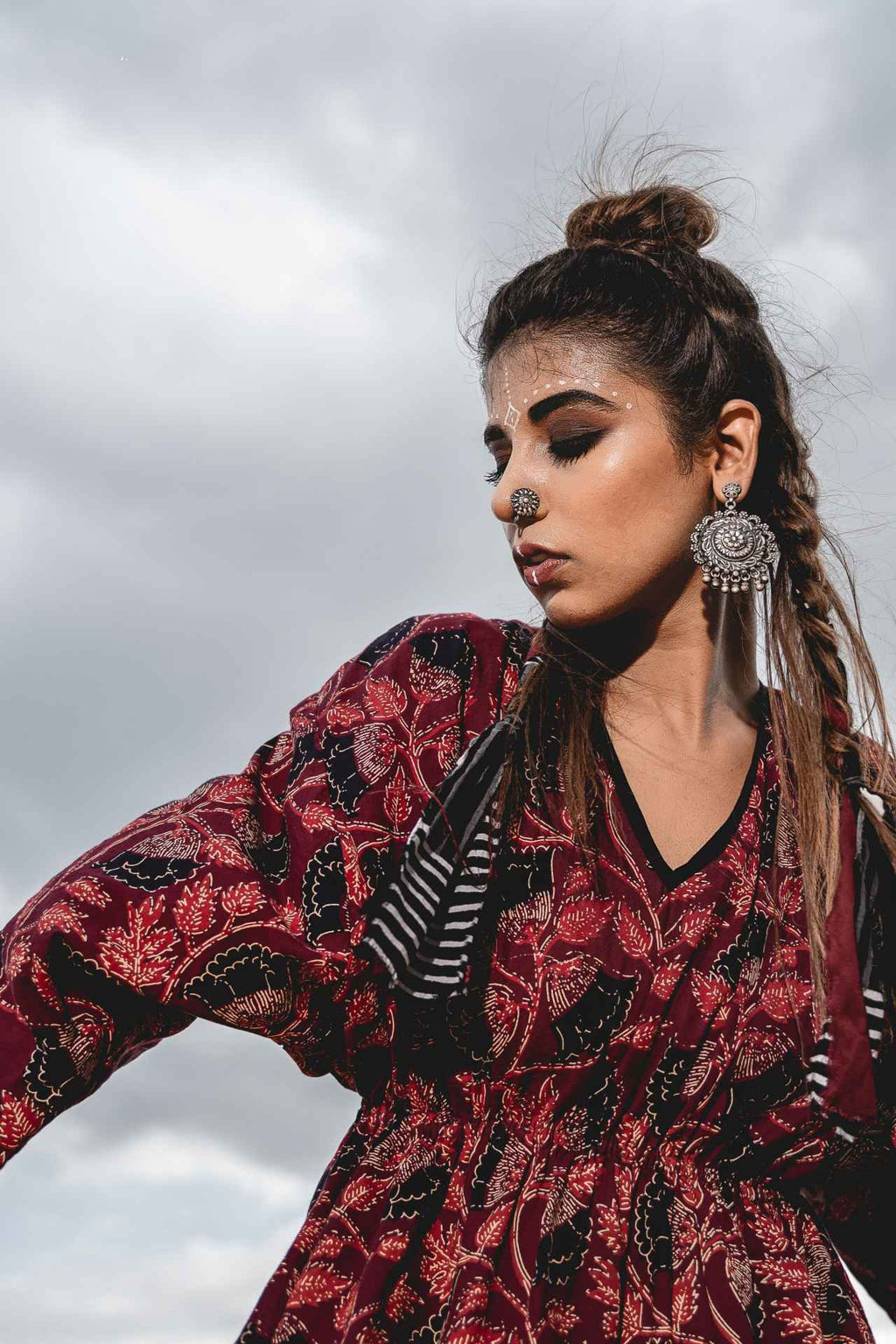 Long Kaftan Dress at Kamakhyaa by Keva. This item is Block Prints, Cotton, Kaftan Dresses, Kaftans, Maxi Dresses, Midi Dresses, Natural, Red, Relaxed Fit, Wild Child, Womenswear